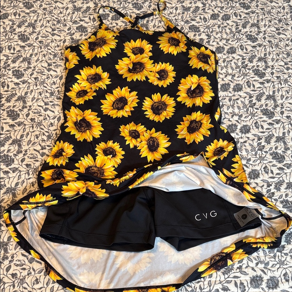 Constantly Varied Gear Black Tank Romper with Yellow Sunflower Print